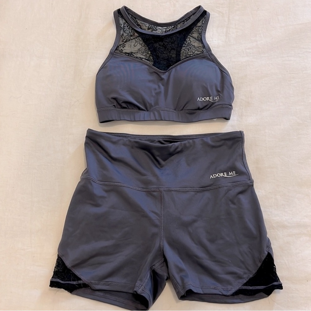Adore Me workout outfit set- sport bra biker shorts